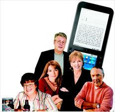 Ψηφιακά µπεστ-σέλερ. Από αριστερά, Τσαρλέιν Χάρις, Στέφανι Μέγερ, 
 Στιγκ Λάρσον, Νόρα Ρόµπερτς και Τζέιµς Πάτερσον, τα e-books του καθενός
  ξεπέρασαν τις 500.000 ψηφιακές πωλήσεις στο amazon.com  