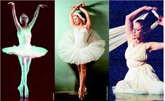 Η Μάγια Πλισέτσκαγια στη «Λίµνη των Κύκνων» το 1995 (αριστερά) και το 1970 (στο κέντρο). ∆εξιά, στη χορογραφία «Ισιδώρα Ντάνκαν» του 1996  
